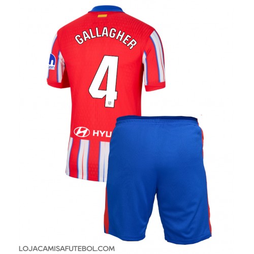 Camisa de Futebol Atletico Madrid Conor Gallagher #4 Equipamento Principal Infantil 2024-25 Manga Curta (+ Calças curtas)